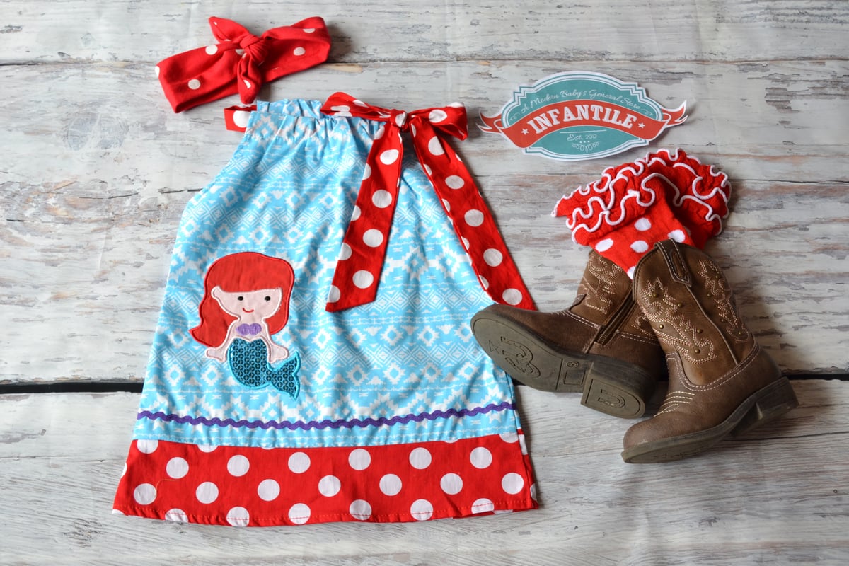 Infantile Little Mermaid Pillowcase Short Dress Red Polka Dot
