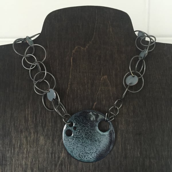 Image of Black and Gray Bubbles and Dots Necklace with Pendant