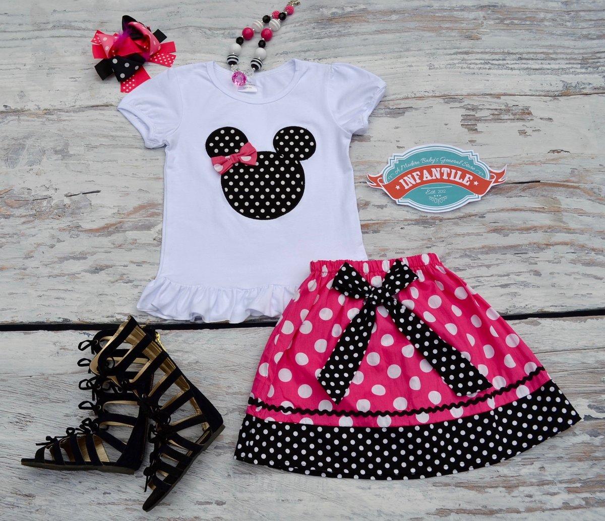 Infantile — Minnie Mouse Inspired Skirt Set, Baby Toddler Girl Ruffle