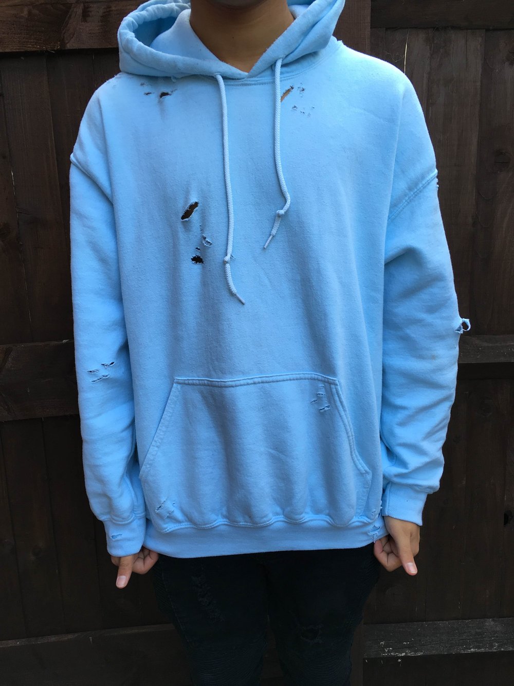 Image of DISTRESSED 'BABY BLUE' HOODIE