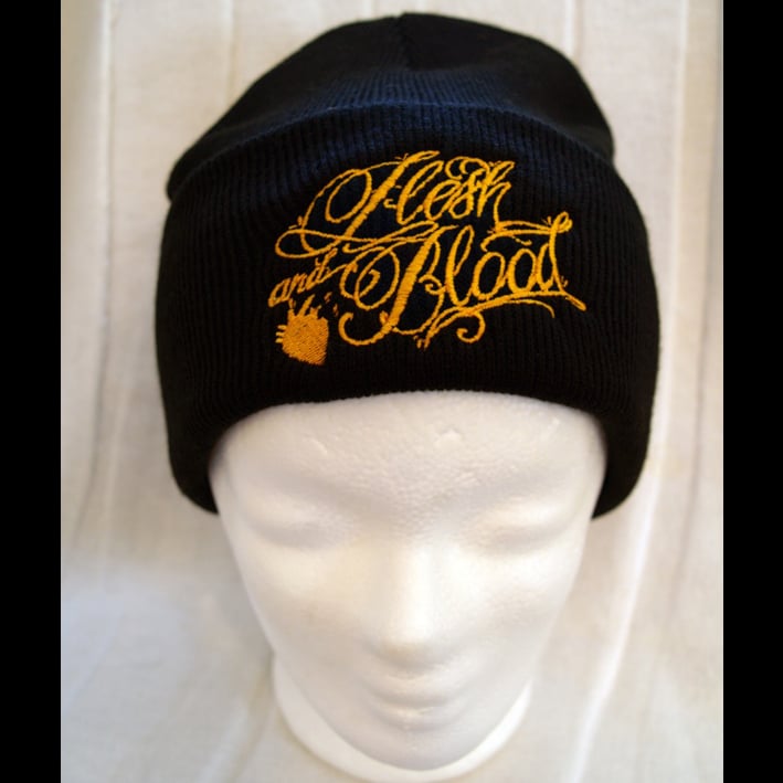 Image of Script Logo Beanie - Black and Gold