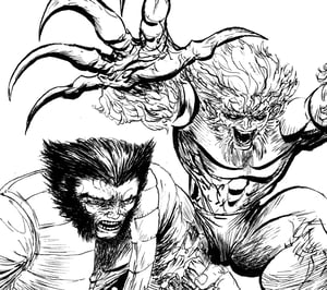 Image of Wolverine and Sabertooth inked piece