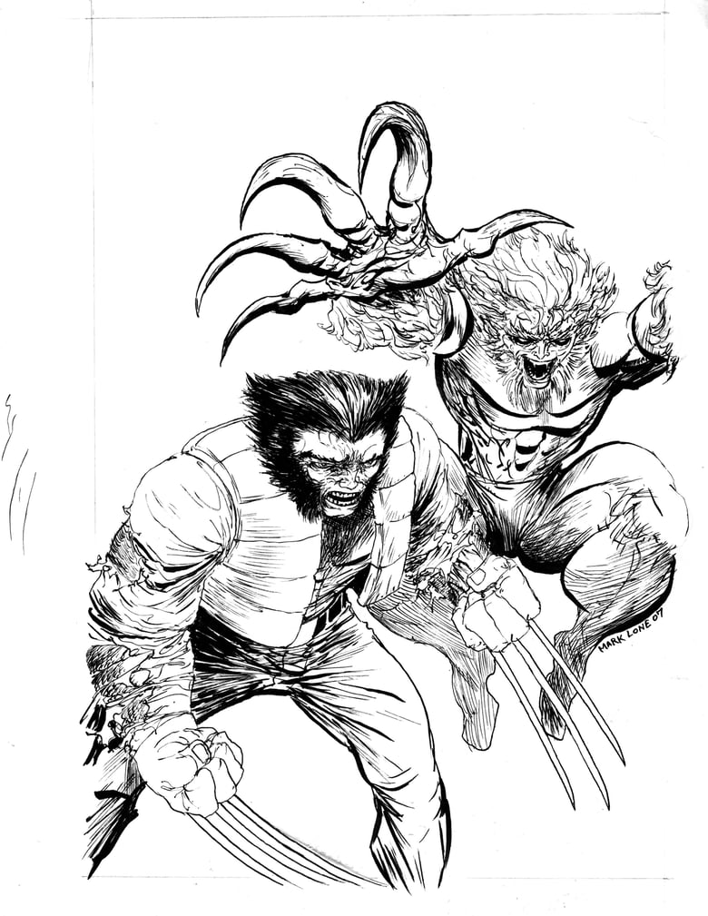 Image of Wolverine and Sabertooth inked piece