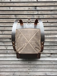 Image 2 of Waxed canvas backpack with roll up top and leather shoulder straps COLLECTION UNISEX
