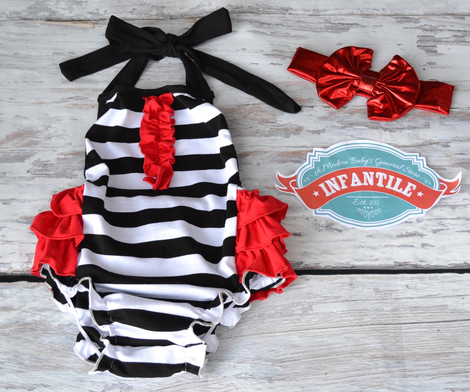 red ruffle romper baby