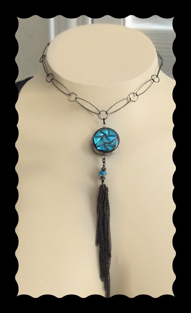 Image of Turquoise long tassel necklace 