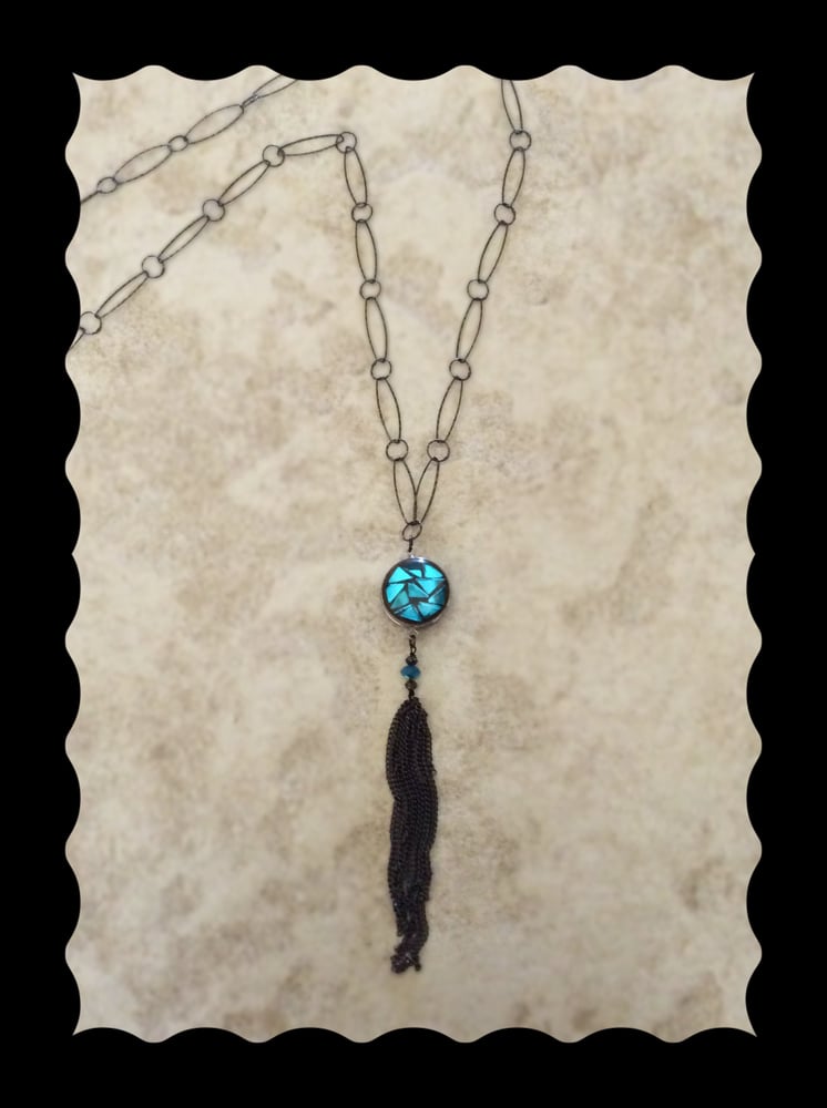 Image of Turquoise long tassel necklace 