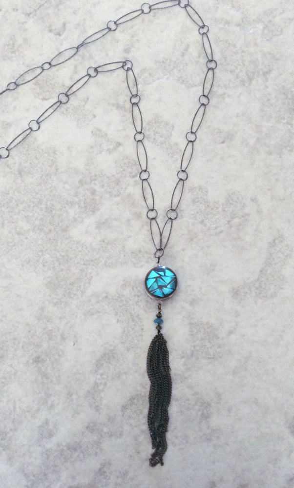 Image of Turquoise long tassel necklace 