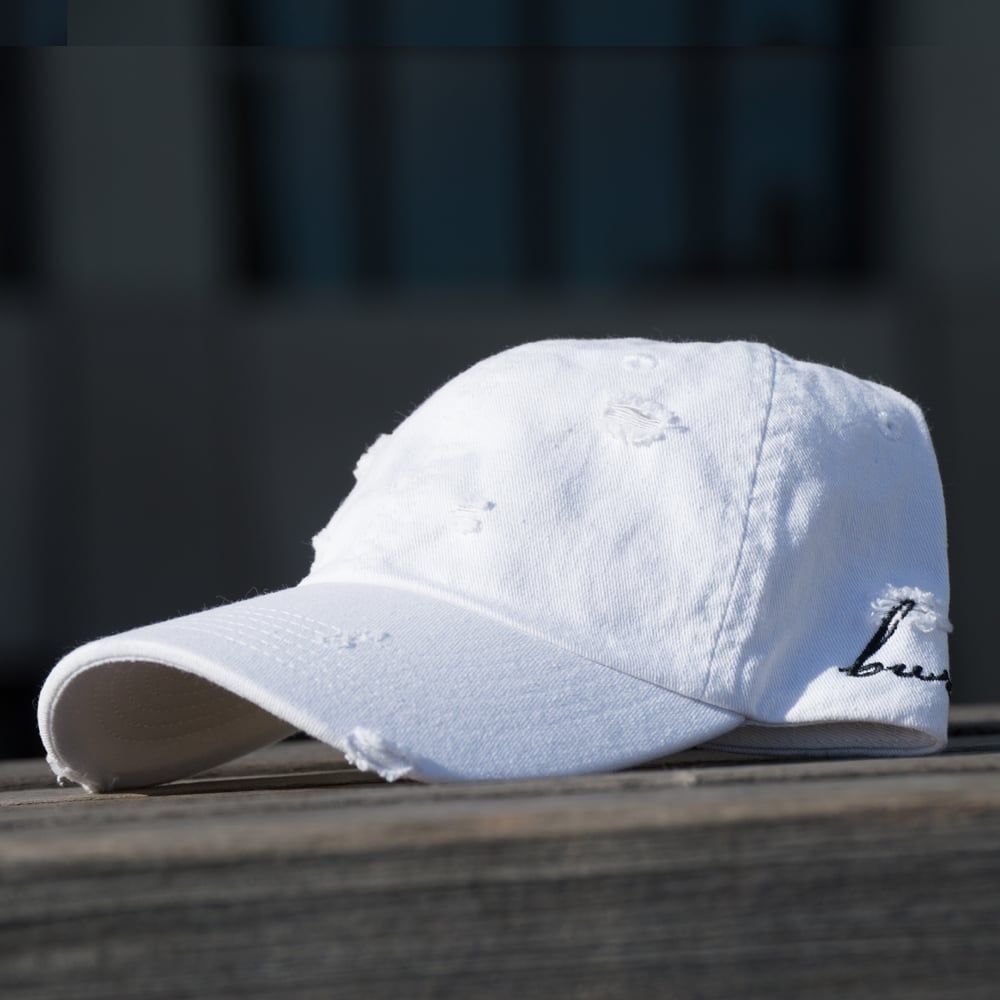 Image of Distressed White Side Script Hat