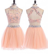 Image 1 of Lovely Light Pink Two Piece Beaded Homecoming Dresses, Two Piece party Dresses