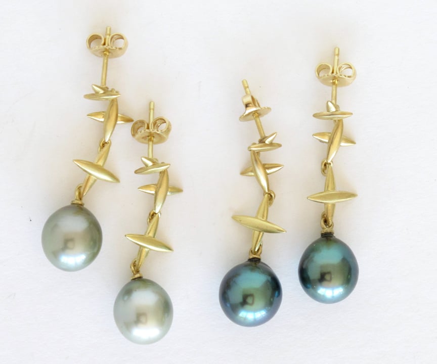 Image of Tahitan Black Pearl Northern Cross Dangle Earrings 18k