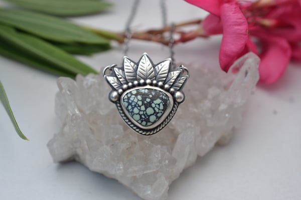 Image of Fairy Crown Queen of Leaves Necklace Sterling Silver and New Lander Chalcosiderite