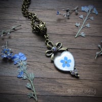 Image 1 of Forget-me-not Pressed Flower Heart Necklace