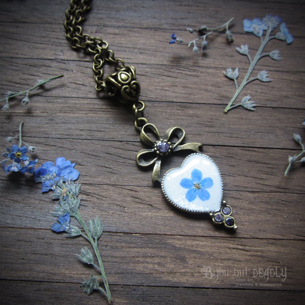 Forget-me-not Pressed Flower Heart Necklace
