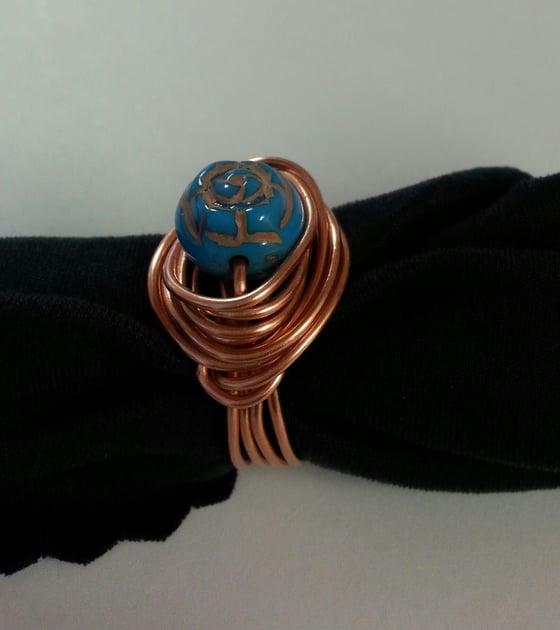 Image of Copper Ring w/Teal Bead