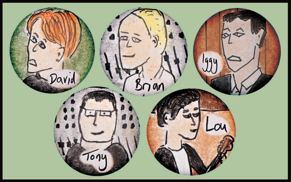 Image of Bowie Badges - David and His Friends (set of 5)