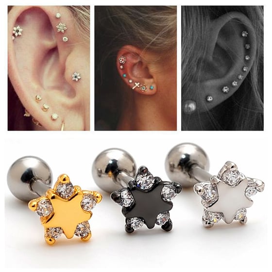 Image of Unique star women earrings Multiple Design Cz Crystal Tragus/ Cartilage Piercing Studs
