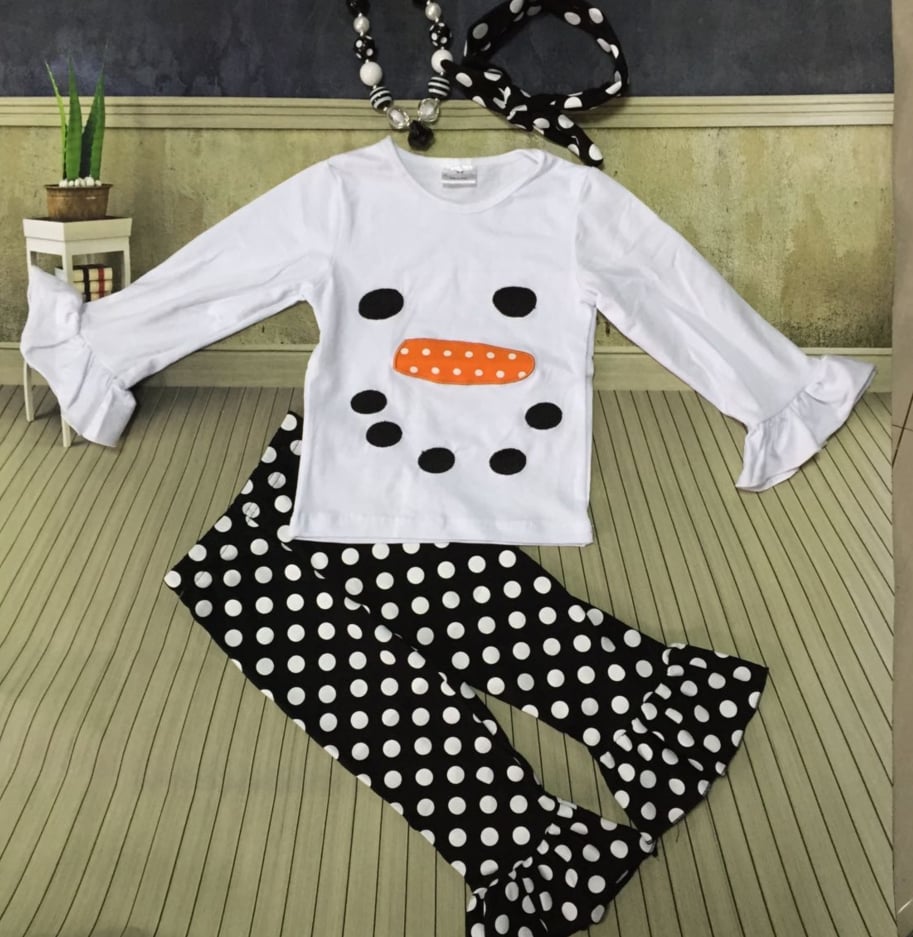 Infantile — Frosty The Snowman Outfit, Ruffle Pants, Sister Set, Polka