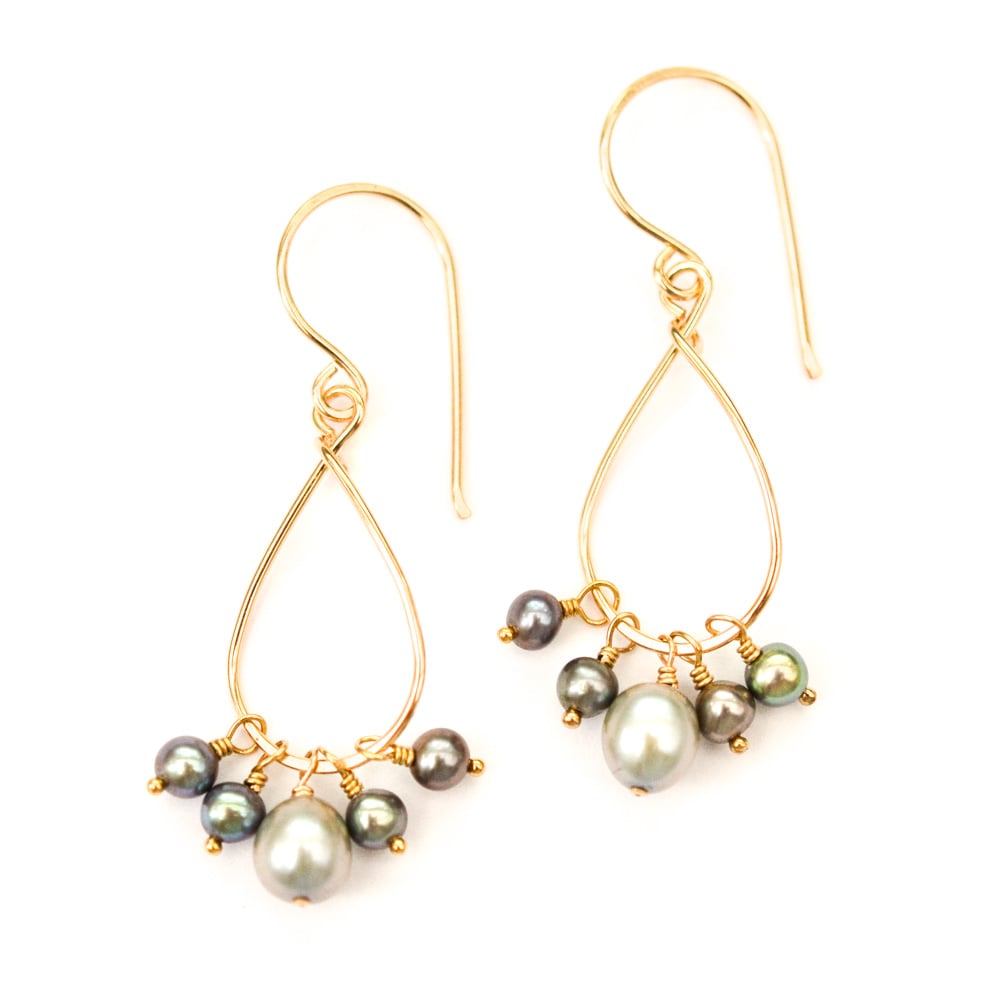 Image of Gray pearl earrings dangle 14kt gold-filled