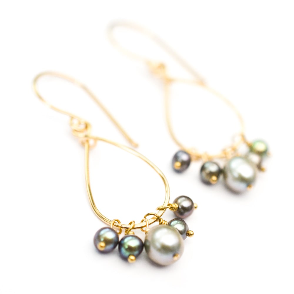 Image of Gray pearl earrings dangle 14kt gold-filled
