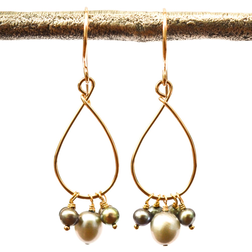 Image of Gray pearl earrings dangle 14kt gold-filled