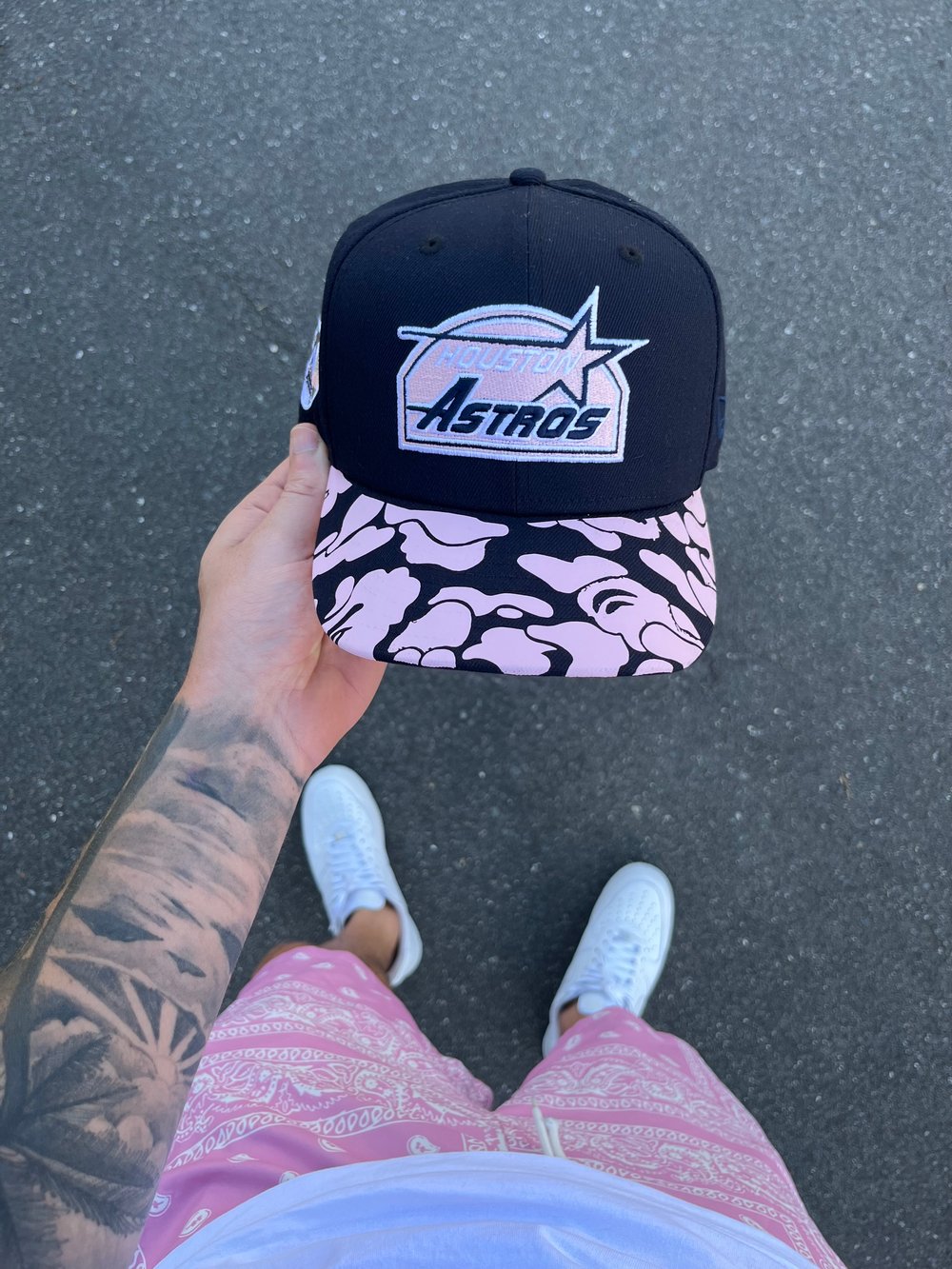 Image of PINK BRIM NAVY TRI TONE HOUSTON ASTROS CUSTOM SNAPBACK 