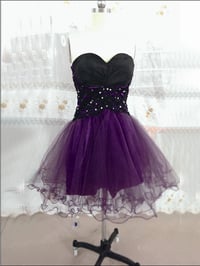 Image 1 of Cute Dark Purple Handmade Tulle Knee Length Prom Dresses, Homecoming Dresses 