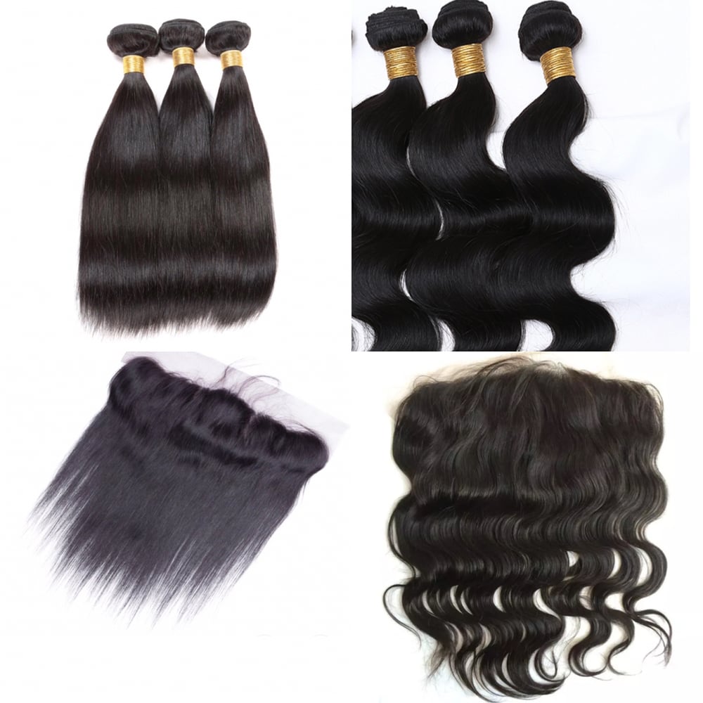Image of Three bundles w/ lace frontal ( 13x4' ear to ear )