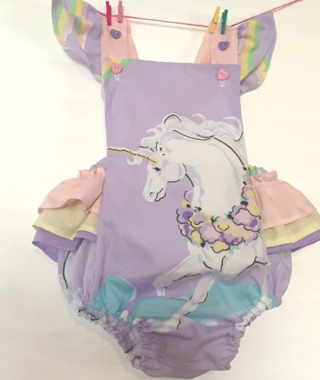 Image of Unicorn and rainbow ruffle bum romper