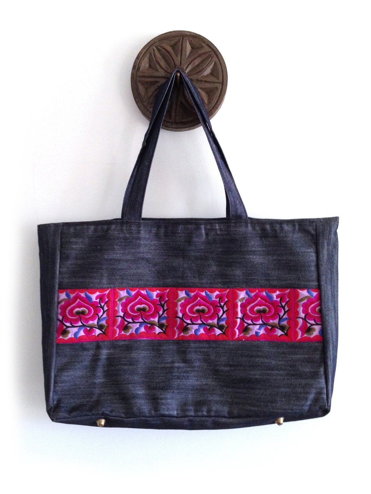 Image of Denim Floral Tote with Makeup Bag