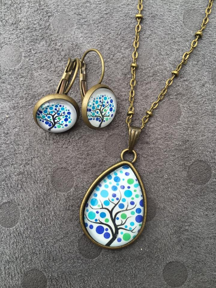 Image of Parure Arbre de vie : collier et boucles d'oreilles bronze