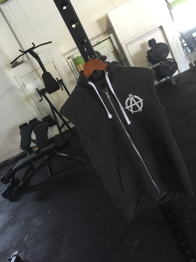Image of 1Sleeveless Hoodie Charcoal Grey