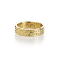 Image 2 of woodgrain wedding band . 14k gold