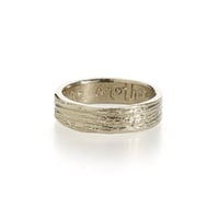 Image 1 of woodgrain wedding band . 14k gold