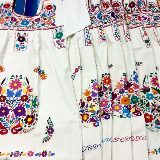 Image of Mini Dia Dress! Cream with multi colored embroidery