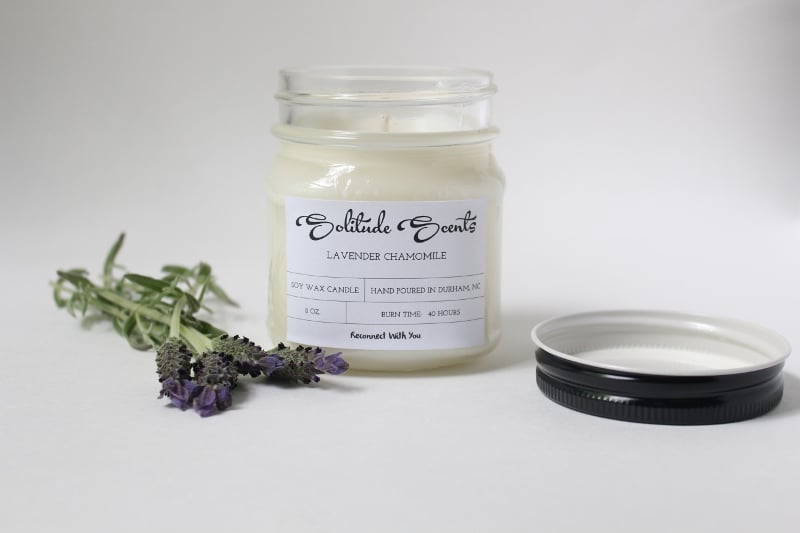 Image of 8 oz. Lavender Chamomile Soy Wax Mason Jar Candle