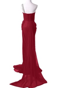 Image 2 of Elegant One Shoulder Chiffon Wine Red Prom Dresses, Bridesmaid Dresses
