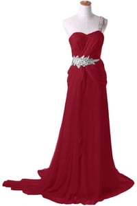 Image 1 of Elegant One Shoulder Chiffon Wine Red Prom Dresses, Bridesmaid Dresses