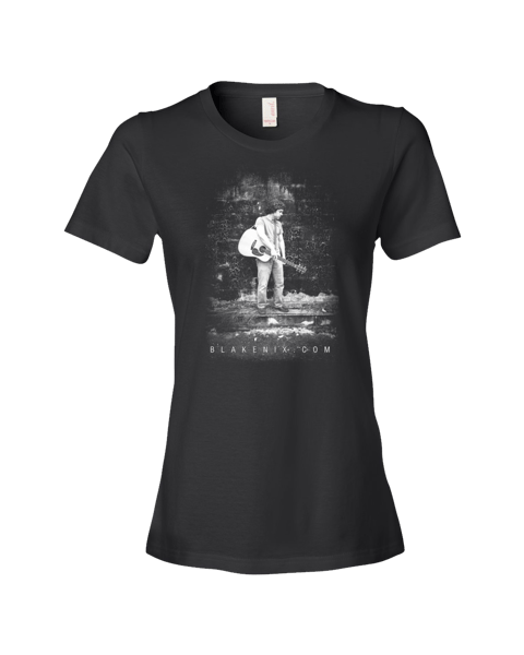 Image of Women's black t-shirt with Blake Nix image