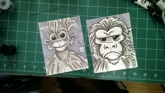Image of 4.25"x5.5" drawing of a monkey