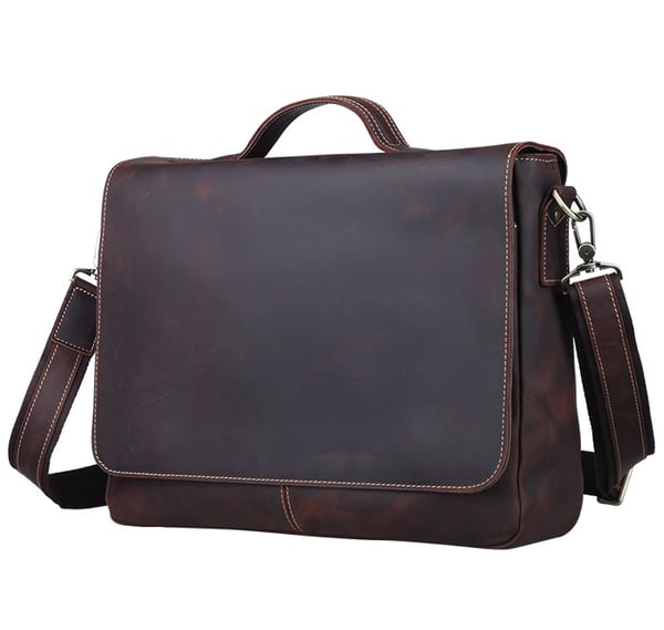 Image of Vintage Handmade Antique Leather Briefcase Messenger 13" 14" 15" Laptop 13" 15" MacBook Bag (n78-2)