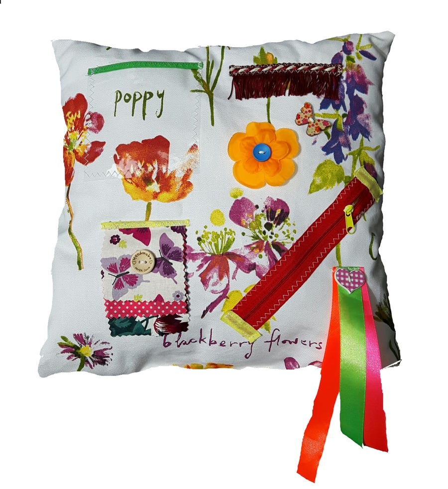 Image of Wild Flowers floral themed dementia activity cushion