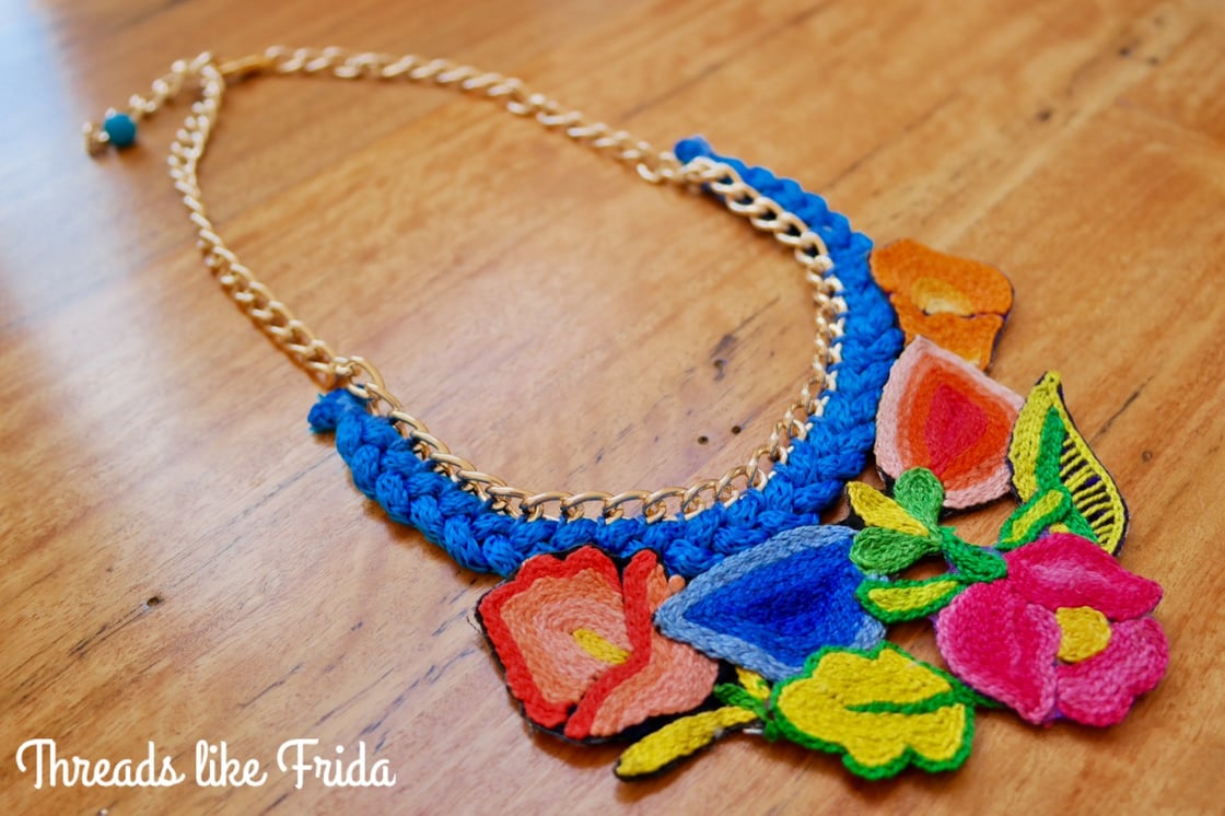 Image of Floral Necklace - Blue with Gold Chain
