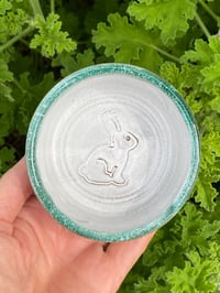 Image 1 of Bunny Stamoed Ramekins Green Rim
