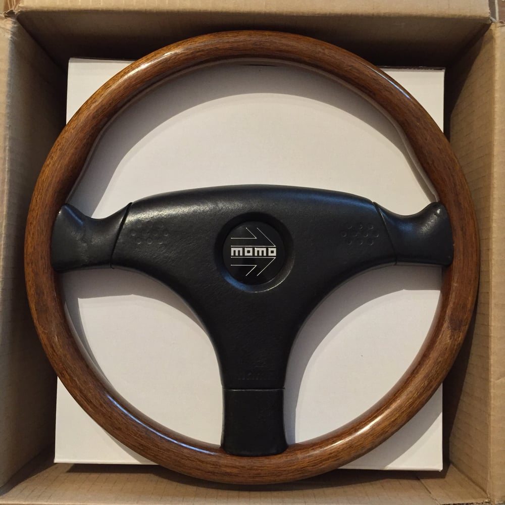 Image of Vintage wood & leather Momo Italy steering wheel