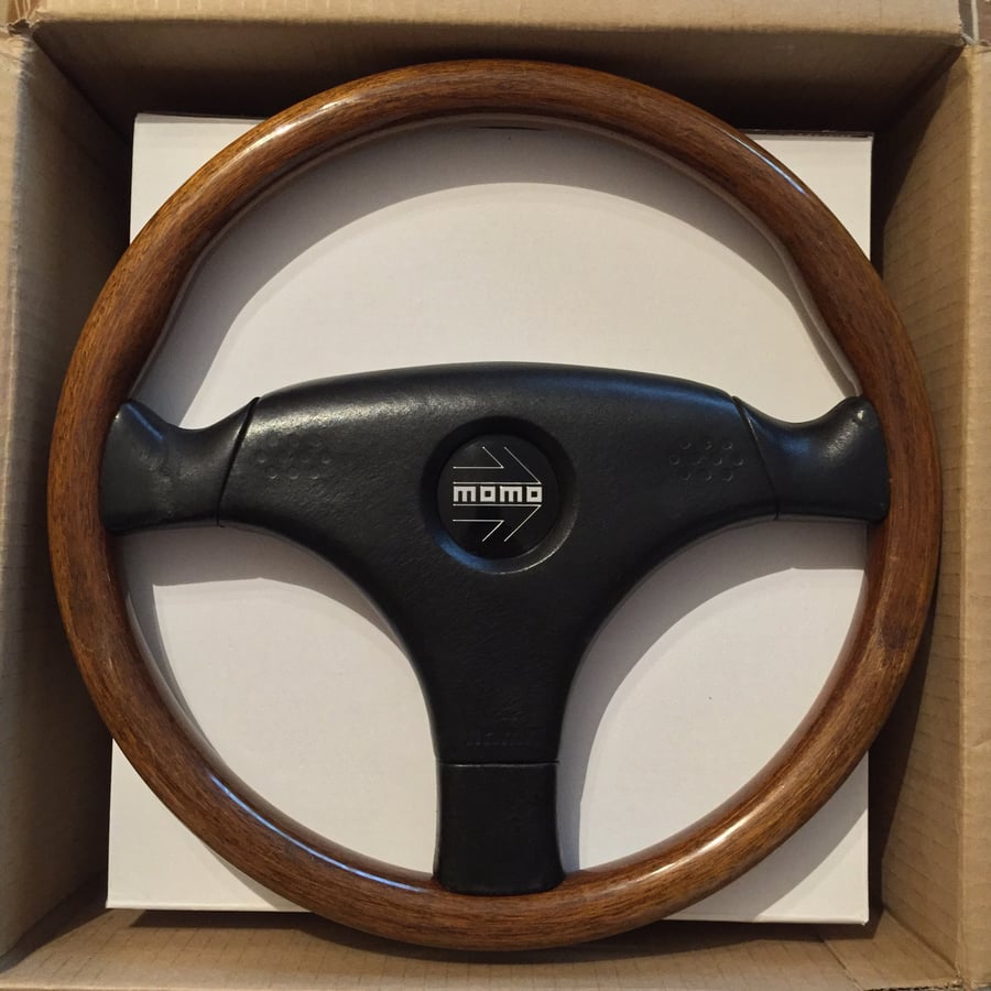 Image of Vintage wood & leather Momo Italy steering wheel
