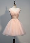 Lovely Light Pink Tulle Short Prom Dress with Lace Applique, Pink Homecoming Dresses, Party Dresses