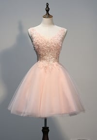 Image 1 of Lovely Light Pink Tulle Short Prom Dress with Lace Applique, Pink Homecoming Dresses, Party Dresses