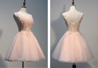 Image 2 of Lovely Light Pink Tulle Short Prom Dress with Lace Applique, Pink Homecoming Dresses, Party Dresses