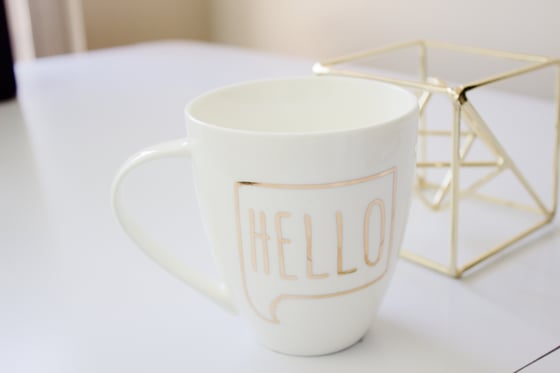 Image of Gold Hello Quote 16oz Coffee Cup | Funny Coffee Mug